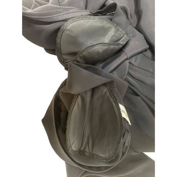 Vintage Albert Nipon 100% Silk Long Dress 6 Black V-neck Long Sleeves Morticia - Picture 12 of 16